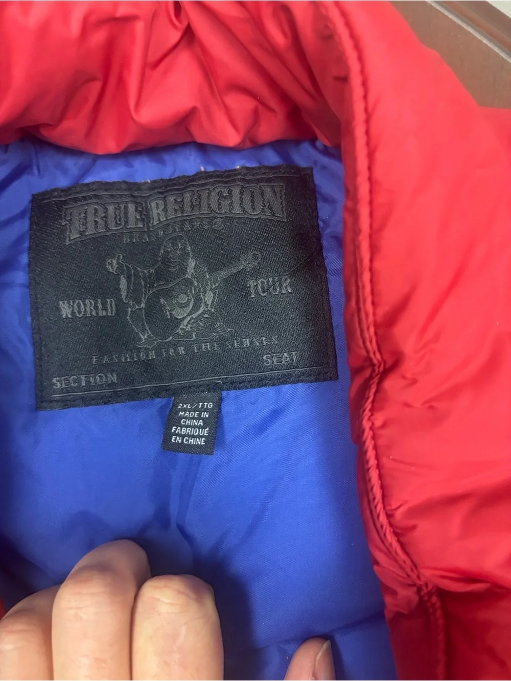 True Religion Red Quilted Kids Puffer Vest with Contrast Blue Lining